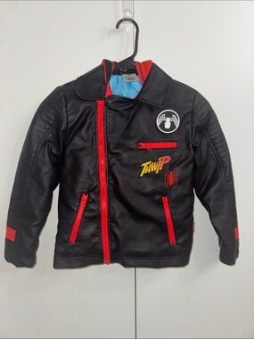 Kids Spiderman Faux Leather Jacket with hoodie